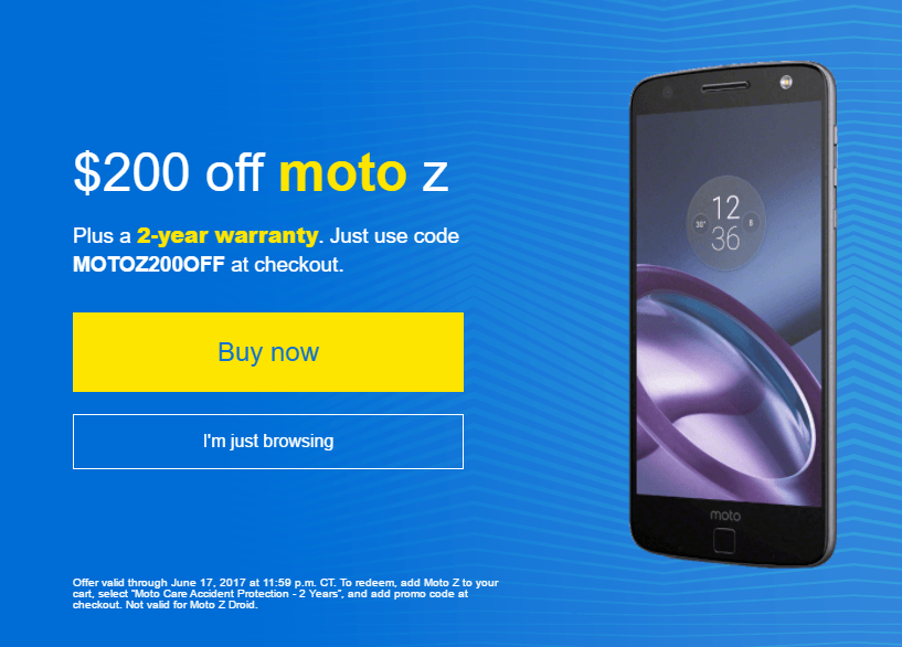 Obtenga $ 200 de descuento en Moto Z en EE. UU. con un código de promoción hasta el 17 de junio