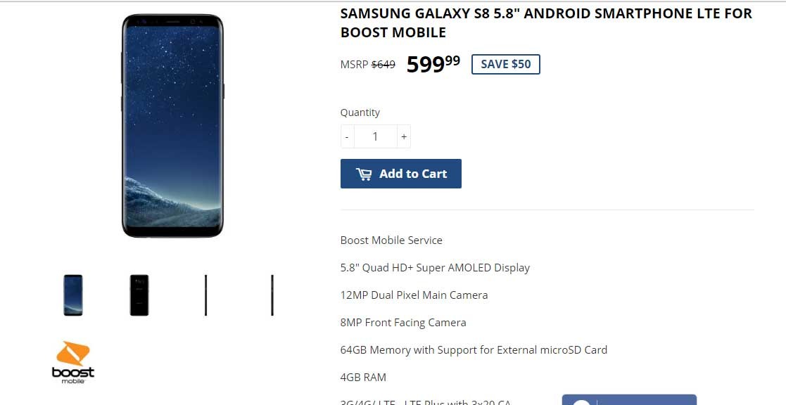 Obtenga Boost Mobile Galaxy S8 por $ 600 en SCD ($ 50 de descuento)