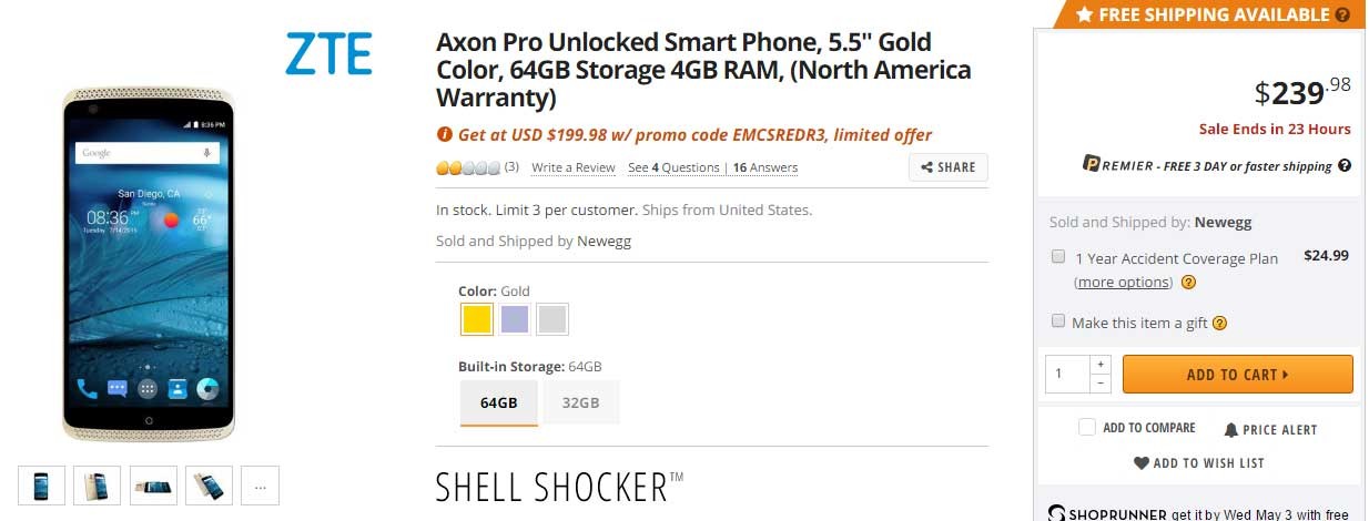 Obtenga ZTE Axon Pro 64GB por $ 200 solo en Newegg
