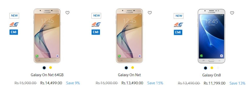 Obtenga dispositivos de la serie On y J con hasta un 15% de descuento en Samsung Shop India