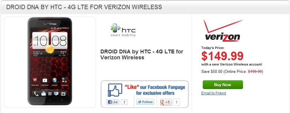 Oferta de precio HTC Droid DNA, Wirefly te ofrece un descuento de $ 50