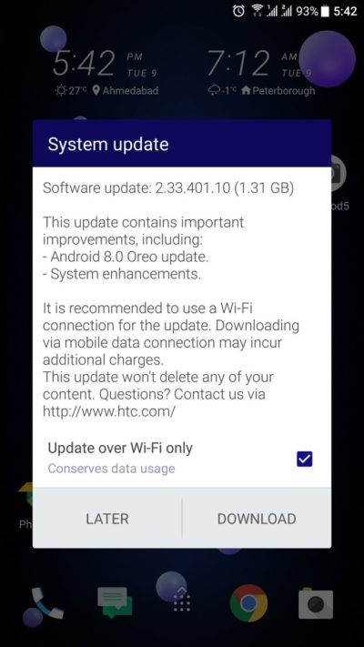 HTC U11 Oreo update