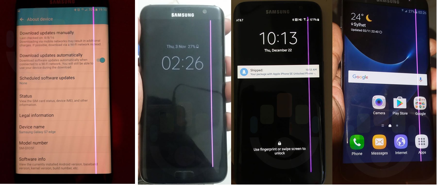 Pantallas Galaxy S7 Edge defectuosas que muestran una línea rosa vertical para muchos usuarios