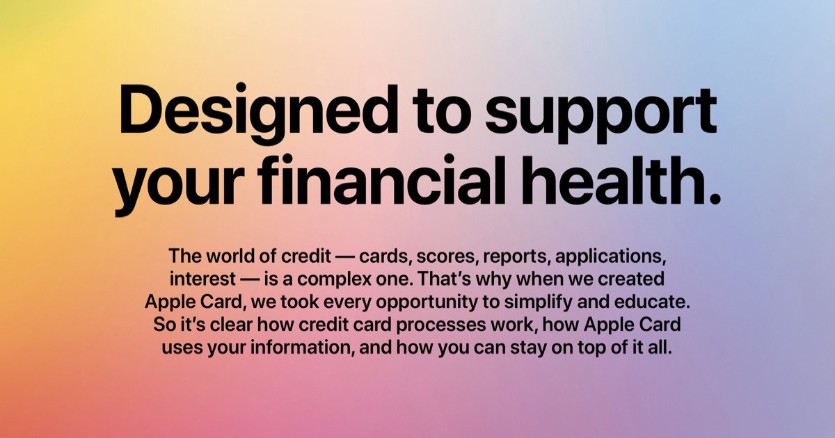 Image from Apple Card web page that says, “Designed to support your financial health.”