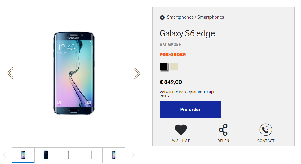 Precio del Samsung Galaxy S6 Edge fijado en € 849, va en pre-pedido en Europa