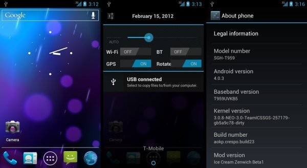 ROM personalizada basada en Samsung Vibrant Android 4.0 (ICS) -- Ice Cream Zenwich