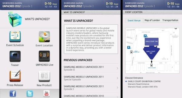Realice un seguimiento de las cosas del Galaxy S3 con la aplicación Samsung Mobile Unpacked 2012