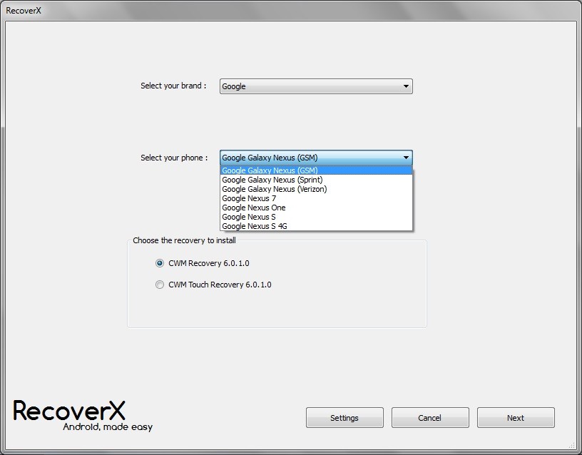 RecoverX le permite actualizar una recuperación en su teléfono y tableta Android fácilmente
