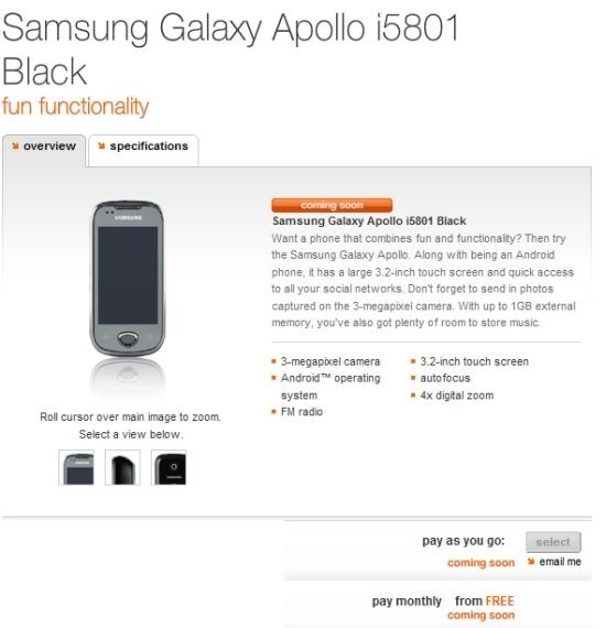 Samsung Apollo i5801 Orange UK