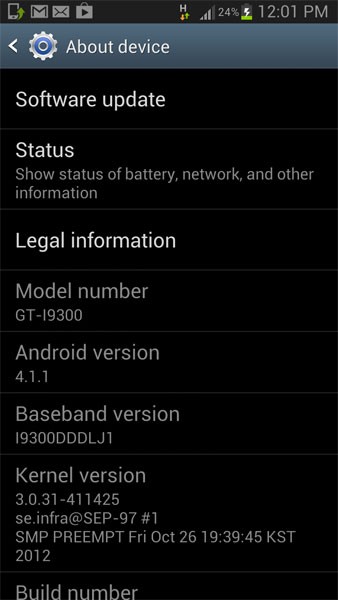 Samsung Galaxy S3 Jelly Bean Update ahora se implementa en India.  Versión de firmware: DDLJ1