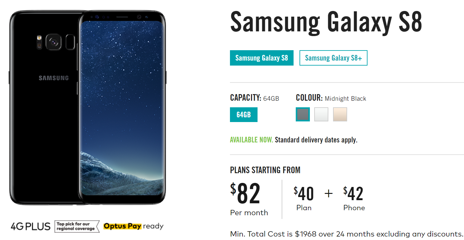 Samsung Galaxy S8 y S8+ ahora disponibles de Optus en Australia