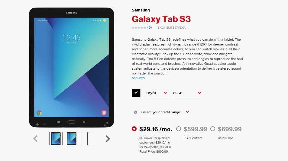 Samsung Galaxy Tab S3 ahora disponible en Verizon por $29.16/mes