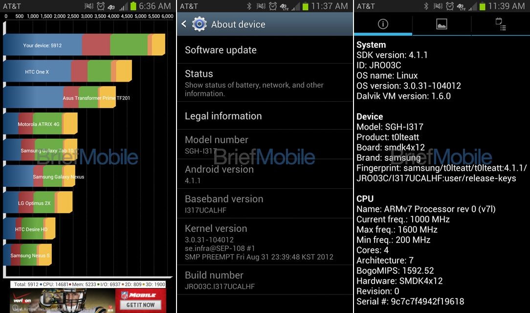Se filtraron capturas de pantalla del Galaxy Note 2 para AT&T.  Próximamente uno para Sprint, T-Mobile y Bell.