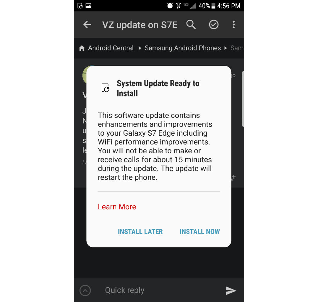 Se implementa la actualización OTA del Verizon Galaxy S7 Edge con mejoras en el rendimiento de WiFi, compilación G935VVRU4BQA4