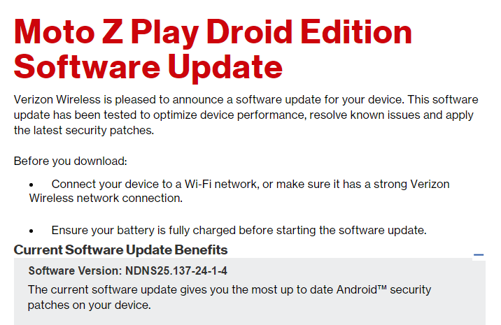 Se lanza la actualización OTA de Verizon Moto Z Play Droid con el parche de seguridad de marzo