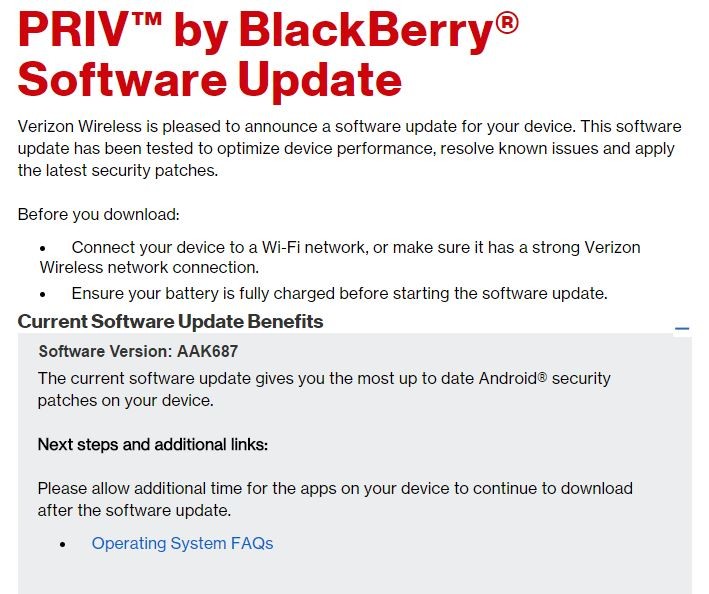 Se lanza la actualización de Verizon BlackBerry Priv con el parche de seguridad de abril, compilación AAK687
