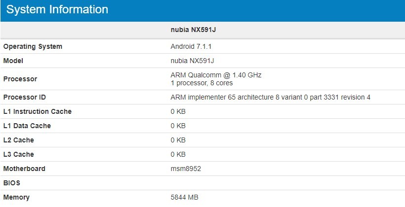 Se revelan las especificaciones de ZTE Nubia Z17 Lite, procesador Snapdragon 617 y 6 GB de RAM en el interior