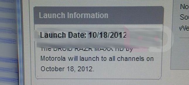Se rumorea que la fecha de lanzamiento de Motorola Droid Razr Maxx HD es el 18 de octubre