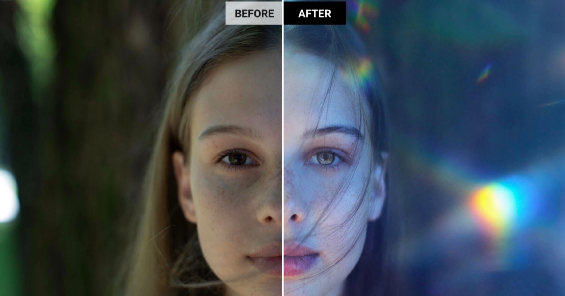 Before and after comparison of a photo edited with Luminar AI.