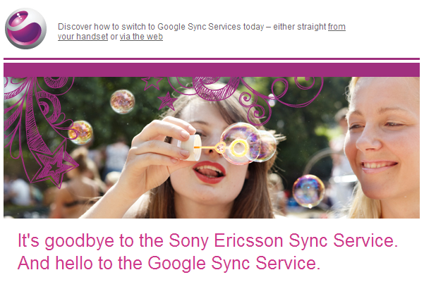 Sony Ericsson cerrará su servicio Sync, saluda al servicio Google Sync