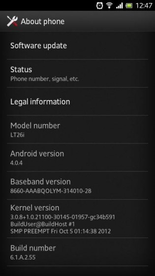 Sony Xperia S obtiene una actualización de firmware a la versión 6.1.A.2.55