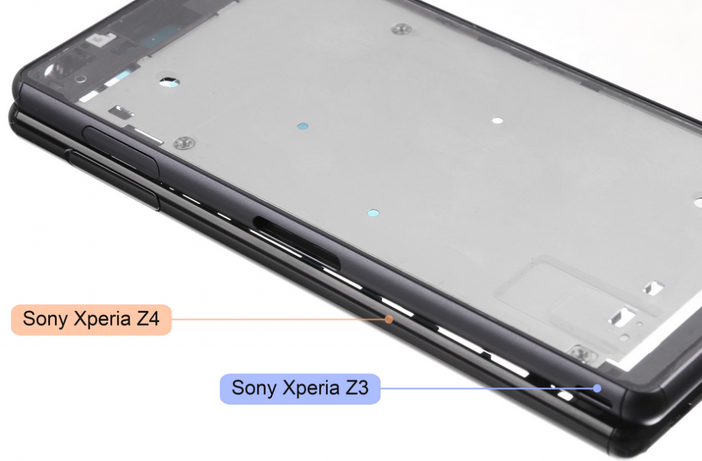 Sony Xperia Z4 con fugas de marco de metal en la imagen, en comparación con Xperia Z3