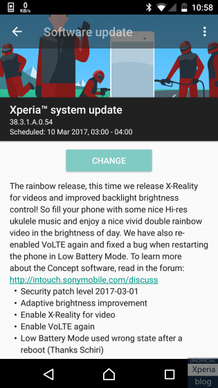 Sony lanza la nueva versión Xperia X Concept con el parche de seguridad de marzo y X-Reality para video
