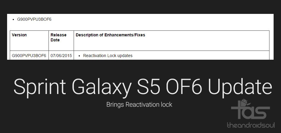 Sprint Galaxy S5 obtiene una nueva actualización OF6, trae bloqueo de reactivación al dispositivo
