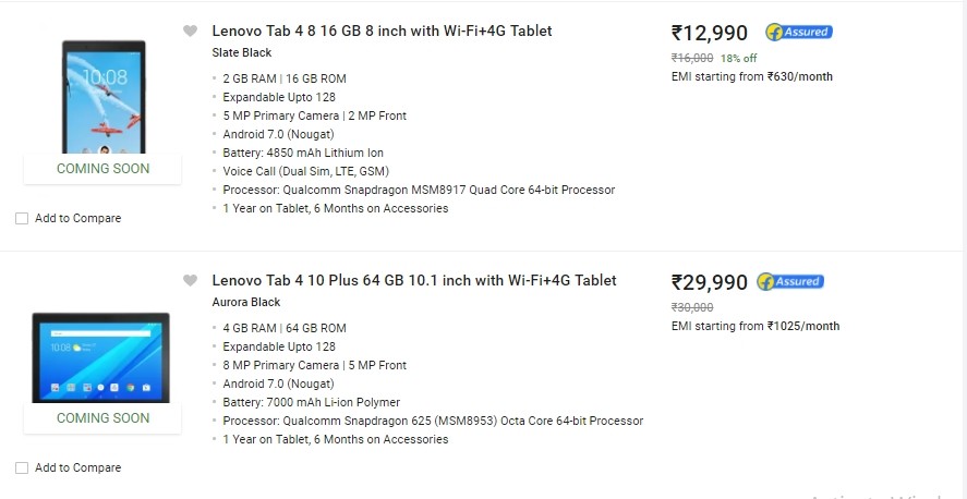 Tabletas de la serie Lenovo Tab 4 lanzadas en India