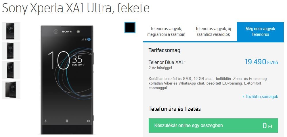 Telenor Hungría lanza Sony Xperia XA1 Ultra