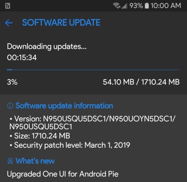 US Cellular Note 8 Pie update