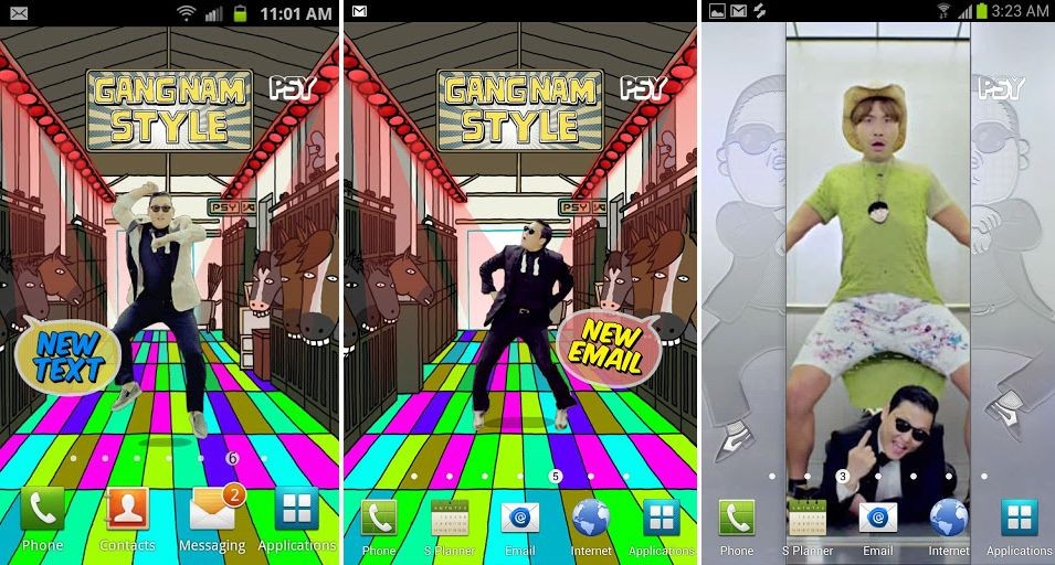 Ve Gangnam Style en tu teléfono.  Obtén el fondo de pantalla y el tono de llamada PSY Live oficiales para Android.