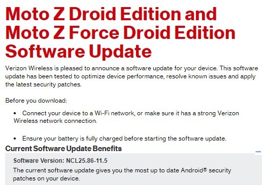 Verizon Moto Z Droid y Z Force Droid reciben actualización OTA con el parche de seguridad de junio