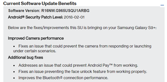 Galaxy s9 update verizon