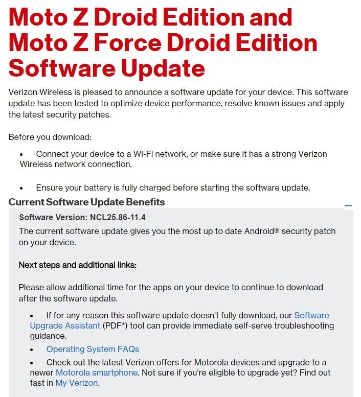 Verizon lanza el parche de seguridad OTA para Moto Z Droid y Moto Z Force Droid