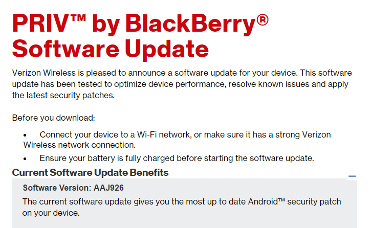 Verizon lanza el parche de seguridad de marzo para Blackberry PRIV