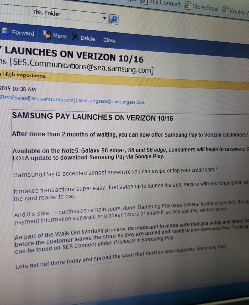 Verizon lanza la actualización de Samsung Pay para Galaxy S6, S6 Edge, S6 Edge+ y Note 5
