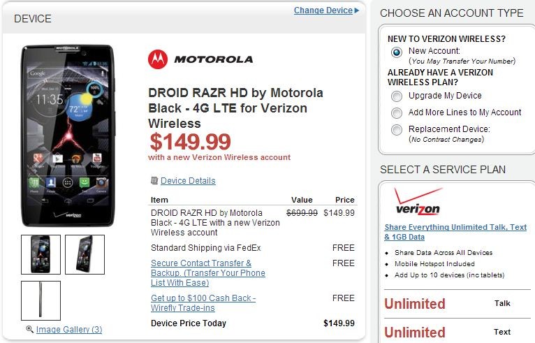 Wirefly ofrece Motorola Droid Razr HD por $ 149, desbloqueado