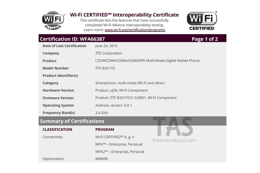 ZTE B2017 ahora tiene certificación Wi-Fi, puede lanzarse pronto