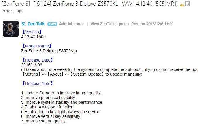 ZenFone 3 Deluxe (ZS570KL) recibe actualización OTA con mejoras de estabilidad y rendimiento