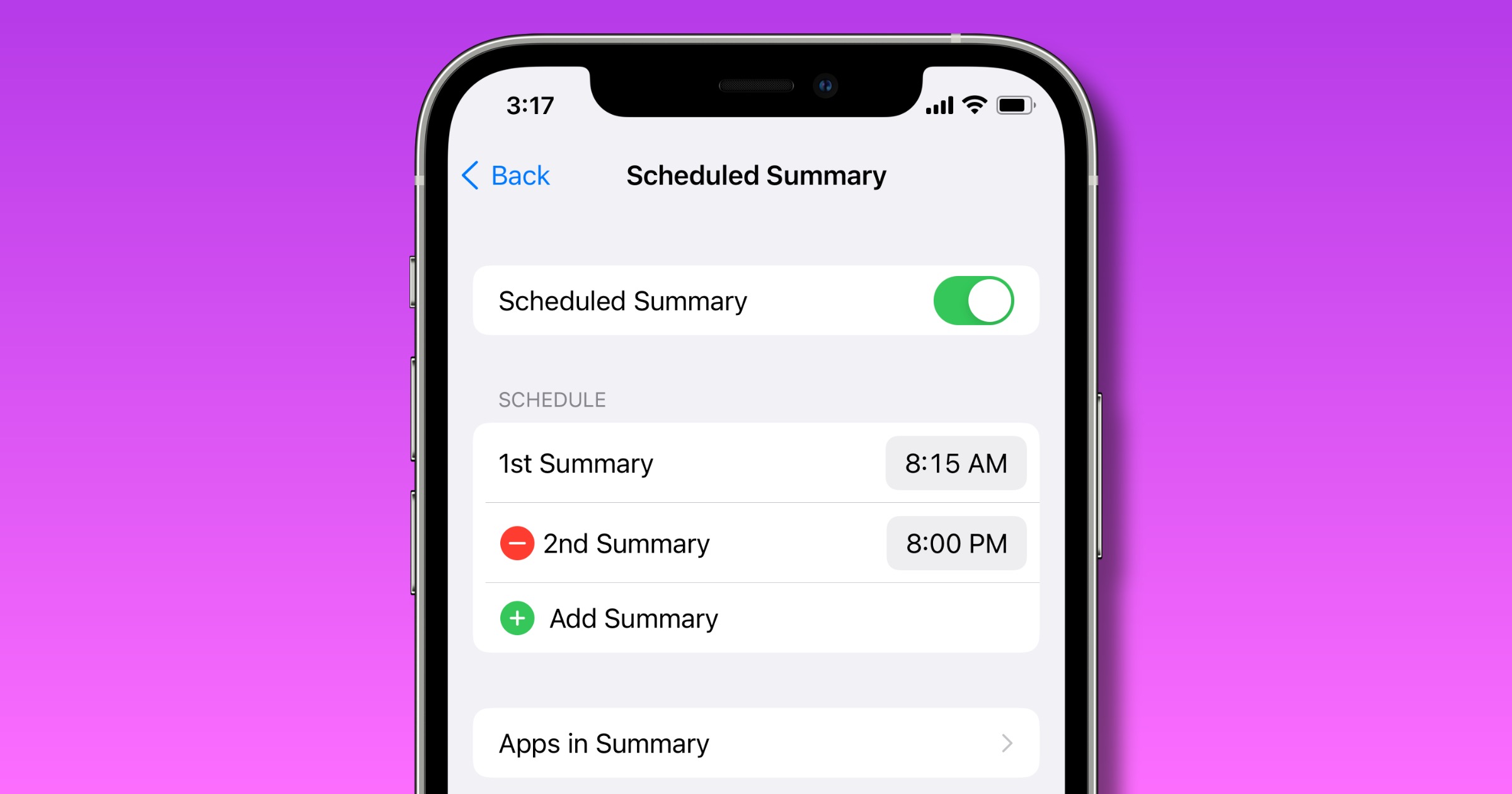iOS 15 scheduled summary for notifications