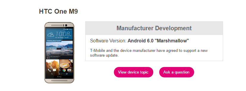 ¡Actualización de Marshmallow para T-Mobile HTC One M9 y One M8 confirmada sin estimación de fecha de lanzamiento!