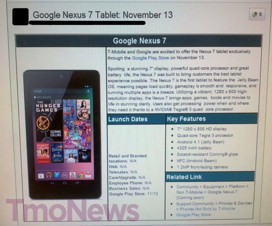 ¡Fecha de lanzamiento de T-Mobile Nexus 7 3G confirmada!