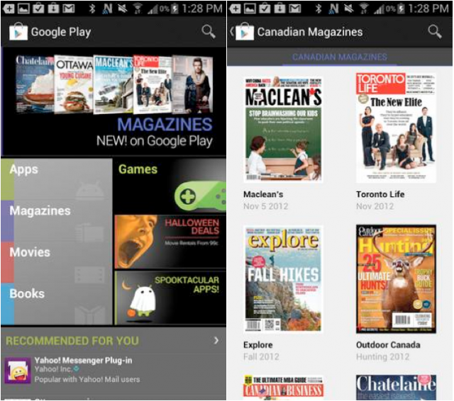 ¡Google Play Store de Canadá recibe revistas!