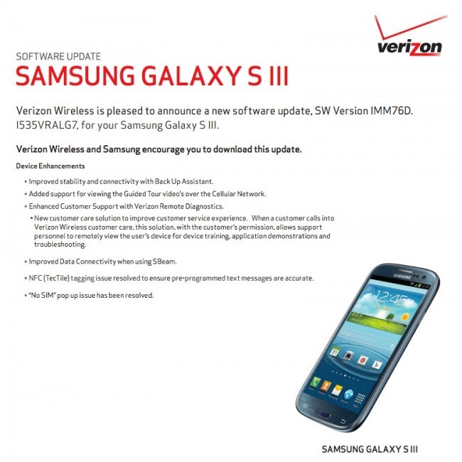¡La actualización VRALG7 para Verizon Galaxy S3 ya está disponible!  Trae consigo la herramienta de diagnóstico remoto