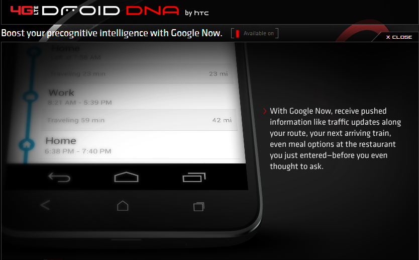 ¡Las imágenes del Droid DNA en el sitio web de Verizon muestran teclas de navegación en pantalla y velocidades de descarga de 0.49 Mbps!