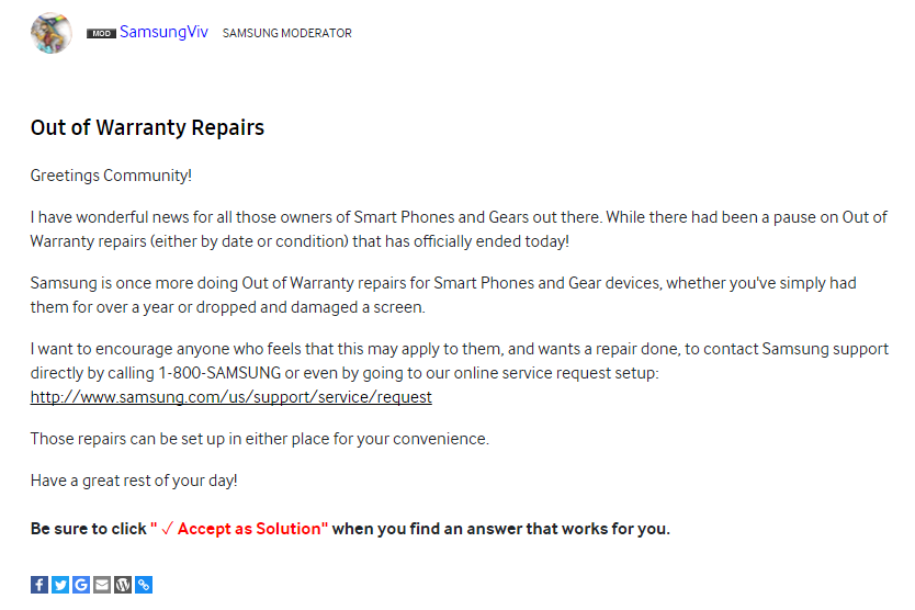 samsung out of warranty repairs
