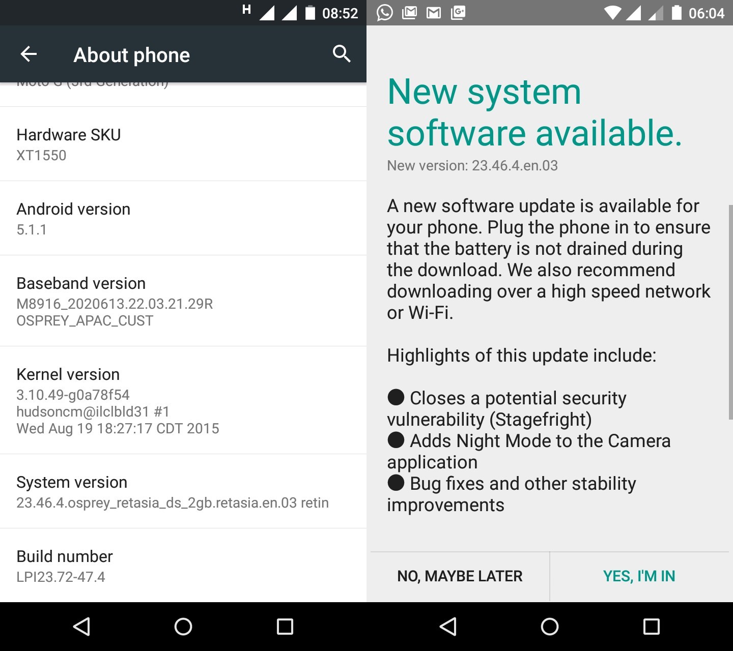 ¡Ya está disponible la nueva actualización de software para Moto G 3rd Gen con build LPI23.72-47.4!