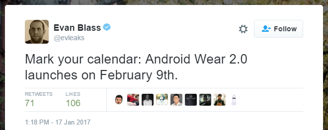 ¿La actualización de Android Wear 2.0 se lanzará el 9 de febrero?
