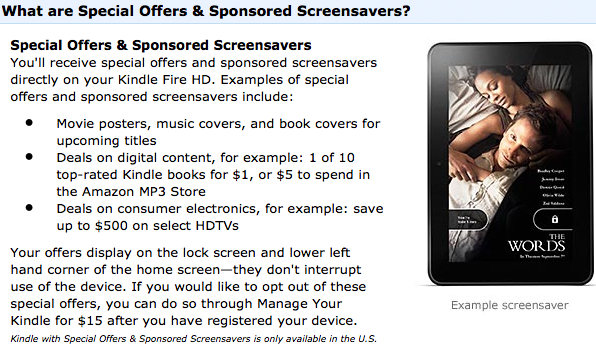 ¿Quieres eliminar anuncios/ofertas de la pantalla de bloqueo de Kindle Fire HD?  Paga $15.